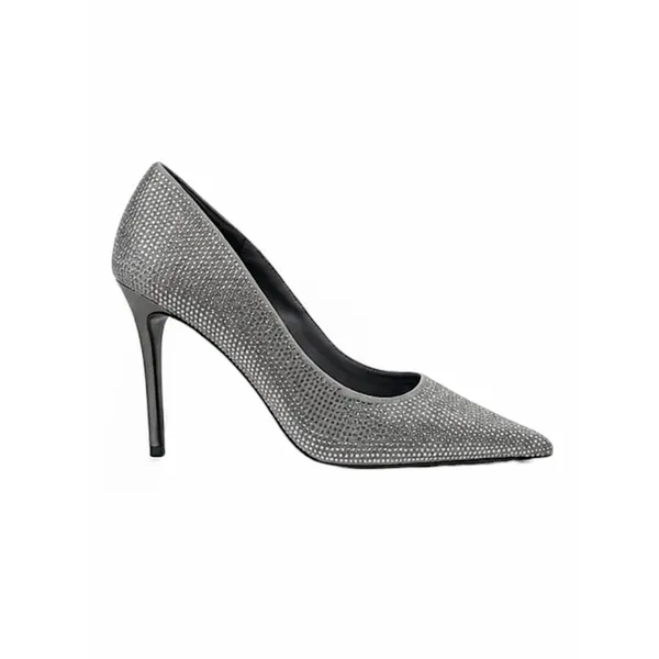 Mango Rhinestone Embellished Pointed Toe Satin Heel Pump Gray Size 39/ 8.5 - Image 3