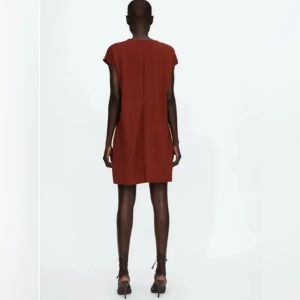 ZARA Paisley Textured Print Mini Shift Dress Burnt‎ Brick & White Size Small - Image 7