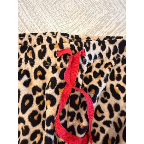 Nordstrom Leopard Print Fuzzy Lounge Pants Red Drawstring Soft Pajama Size M - Image 3