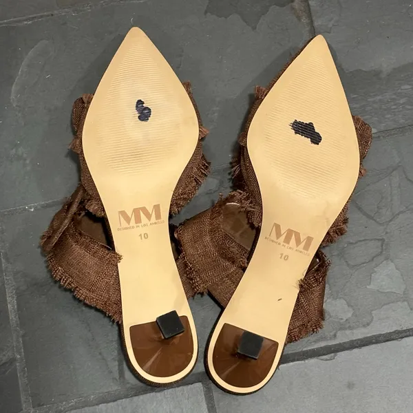 Mara & Mine Brown Canvas Raw-Edge Trim Mules - size 10 - Image 6