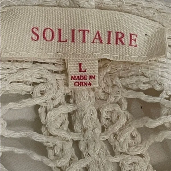 Solitaire Ivory Floral Cotton Crochet Button Front Cardigan Womens Size Large - Image 3