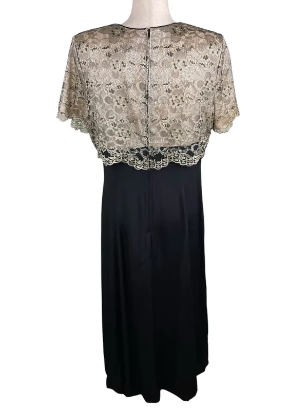 Vintage 80s Jeffrey and Dara Cocktail Evening Dress Size 14 Lace Overlay Gown - Image 4