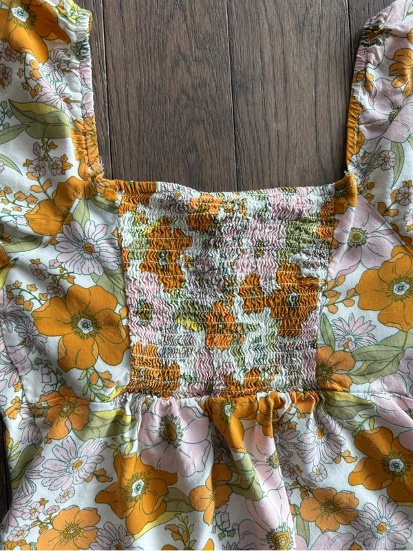 Floral Puff-Sleeve Crop Top - Orange & Pink - Image 7