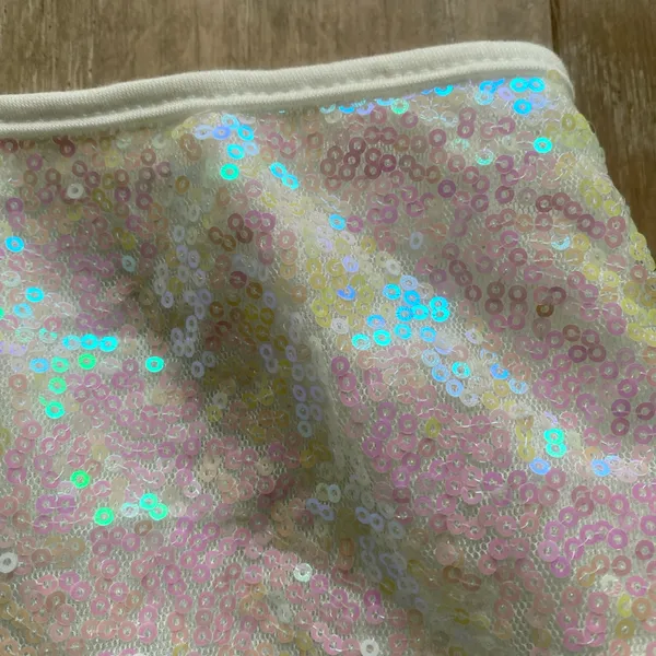 Iridescent sequin white pink mini bodycon skirt M NEW - Image 2