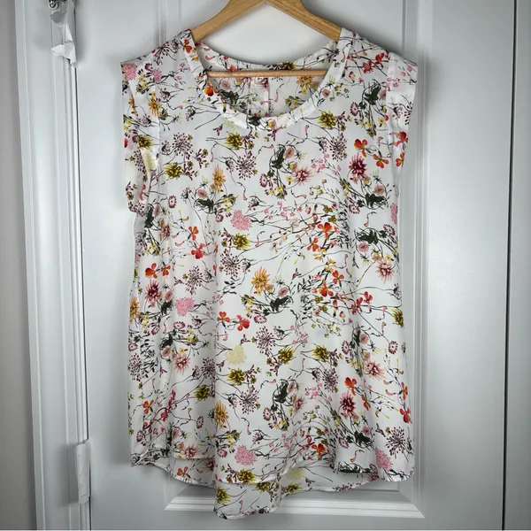 Pleione Women's Floral Print Sleeveless Blouse White Multi Size Large (L) - Image 4