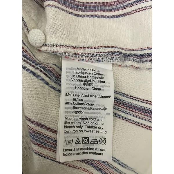 Madewell Agency Button Front Top in Sarasota Stripe Ivory Size Medium Tie Hem - Image 10