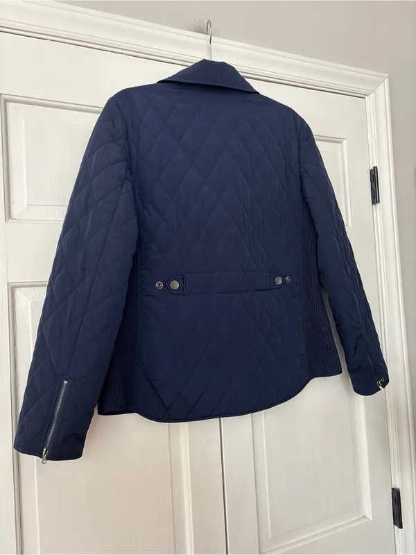Talbots Navy Quilted Lightweight Puffer Jacket Size Large Ribbed Sides‎ Full Zip - Image 8