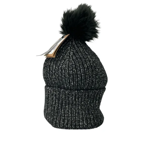 NEW The North Face Women's Black Faux Fur Knit Pom Pom Beanie Bonnet Hat Cap OS - Image 2