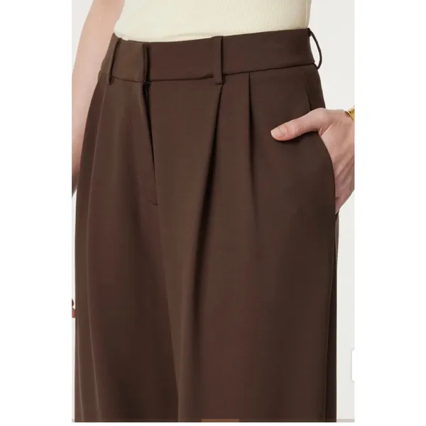 OGL Brown Wide Leg Pleated Pull On Trousers Pants Pockets Women Size XS - Image 6