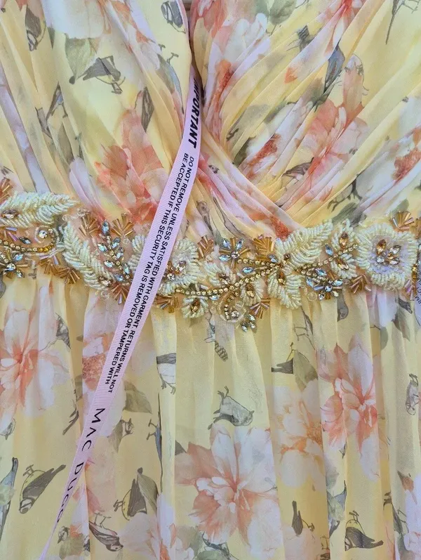 NWT Mac Duggal 67794 Yellow Tiered Floral Chiffon Gown Size 2 - Image 9