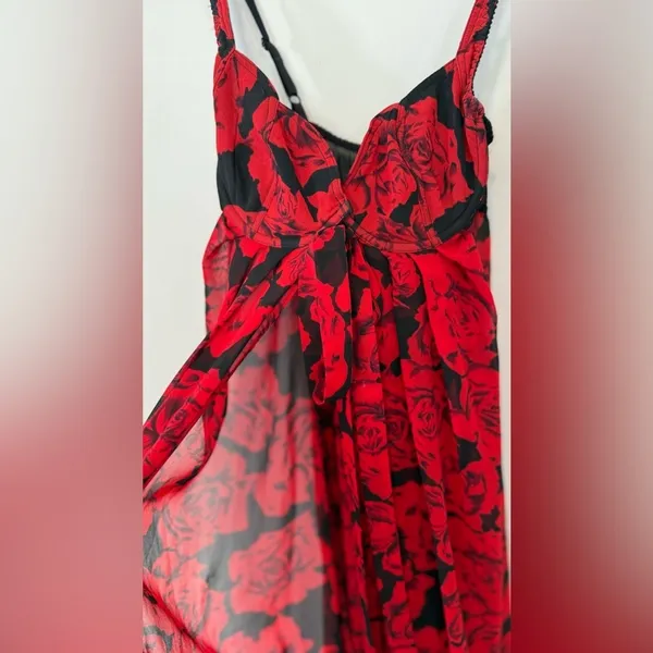 Victoria's Secret Black & Red Vintage with Floral Pattern Dress Size XS 2148 - Image 4