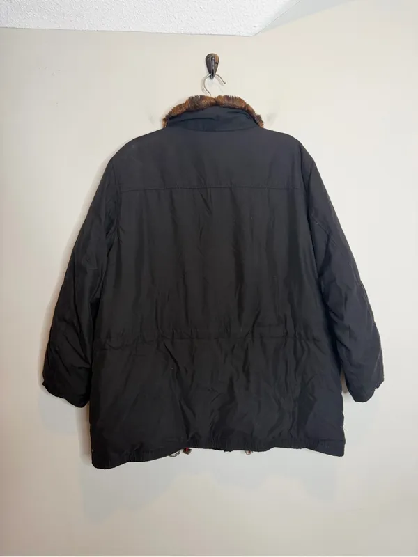 Lauren Ralph Lauren LRL Ski Black Down Coat Womens L Faux Fur Collar Vintage - Image 5