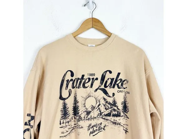 Urban Outfitters Crater Lake Overdyed Crew Neck Sweatshirt Small Yellow Oregon - Image 4