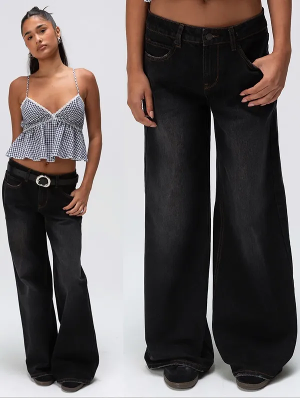 RSQ Low Rise Baggy Wide Leg Jeans In Washed BLACK Sz. 27 - Image 2