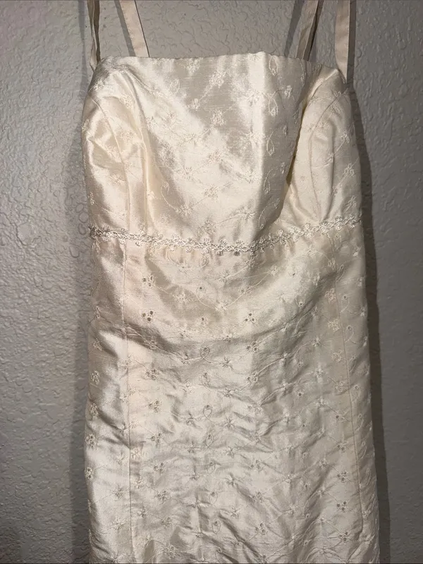 Vintage eyelet dress 90s Romantic Y2K Brocade Italian Silk Sheath Maxi Slit - Image 2