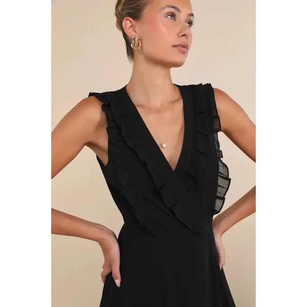 NWT Lulus Major‎ Elegance Black Sleeveless Ruffled Wrap Maxi Dress SZ SMALL - Image 4