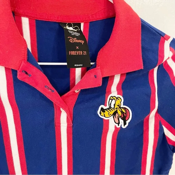 DISNEY X FOREVER 21 Goofy collared striped crop top M - Image 2