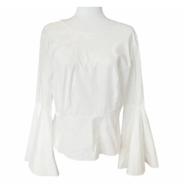 Nanette Lepore White Bell Sleeve Blouse – Size Large – Back Tie Top - Image 2