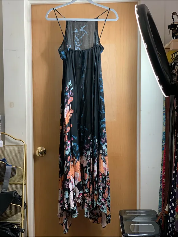 Free People Black Floral Maxi Dress Size-X-Small Boho Floral - Image 4