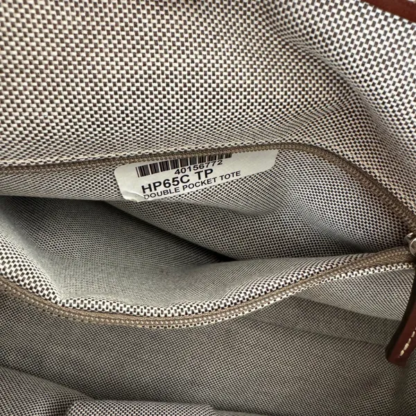 Dooney & Bourke Double Pocket Tote Tan Monogram Brown Leather HandBag Classic - Image 7