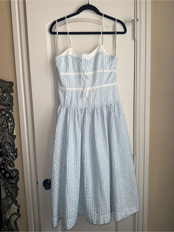 FOR LOVE and LEMONS georgia midi dress in blue gingham - Image 4