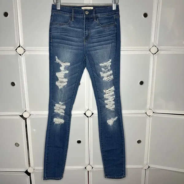PacSun Perfect Fit Medium Indigo Wash Distressed/ Destroyed Jeggings Size 25 - Image 4