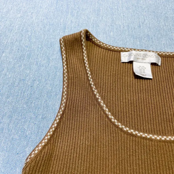 Caroline Constas New York Ribbed Checkered Trim Tank Size XS in Brown - Image 3