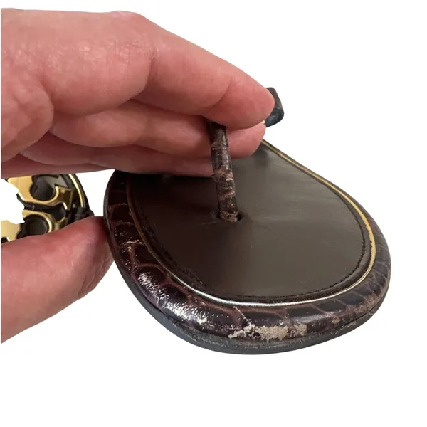 Tory Burch Metal Miller Croc Embossed Brown Sandals 8.5 - Image 13