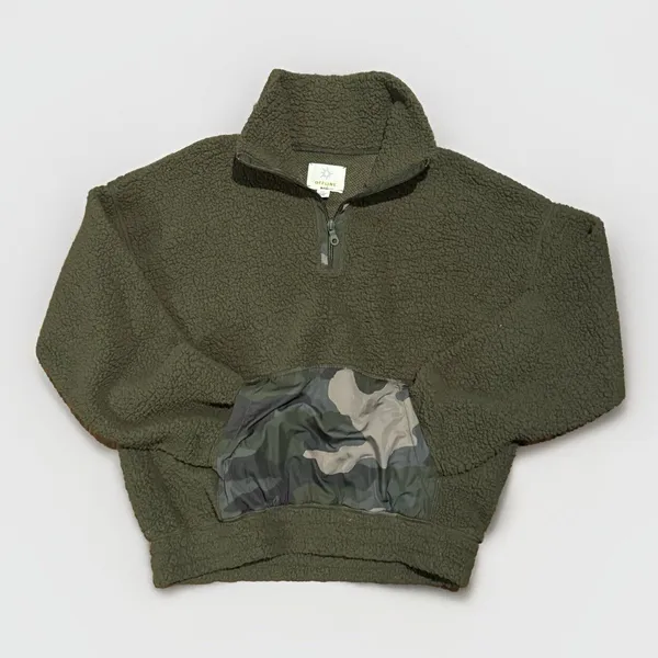 Aerie Fleece Pullover Quarter Zip Sweatshirt Olive Green Camo Womens Size Small - Image 3