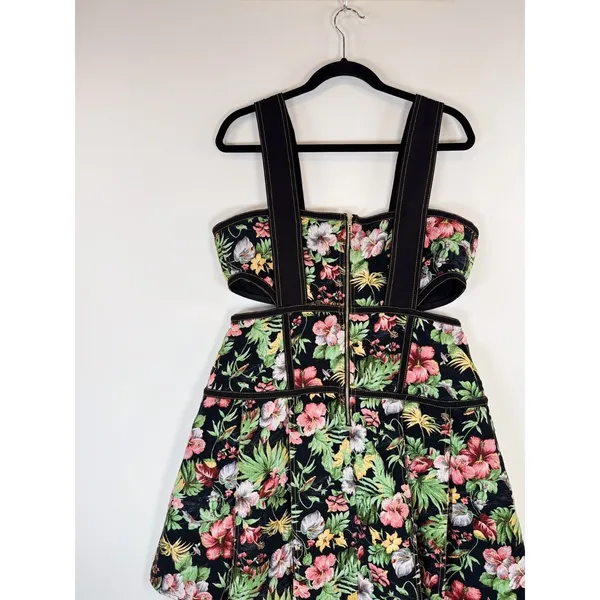 NWT Gianni Bini Dress Black Alexie Corset Mini Floral Cutout Fit Flare Large - Image 7