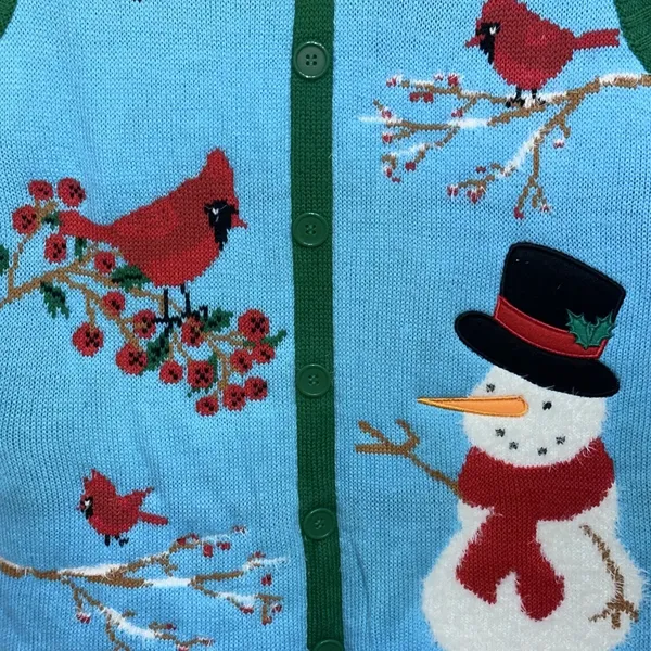 Merry Christmas Woman's Sweater Vest V‎ Neck Cardinal Button Down Size Small - Image 2