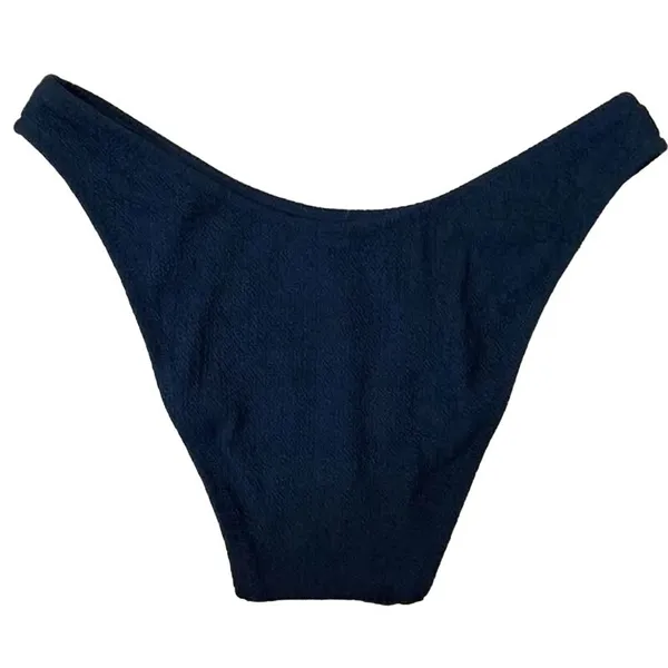 NWT J. Crew Textured Curved Waist Cheeky Bikini Bottom High Cut Leg M Navy Blue - Image 4