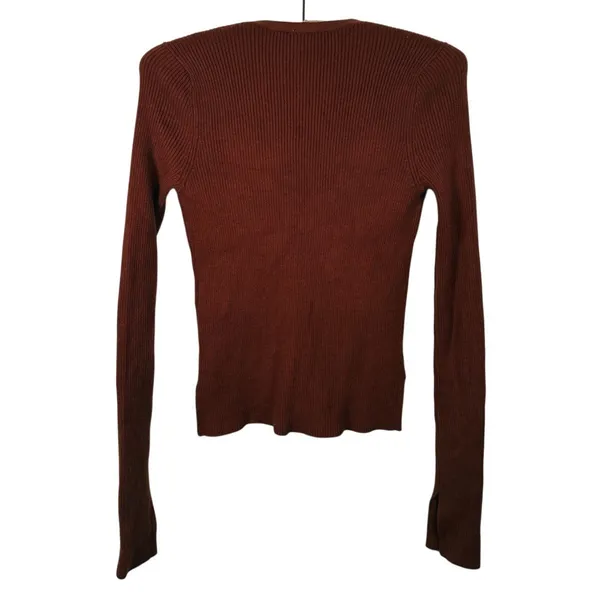 Abercrombie & Fitch Slim Button Up Ribbed Cardigan Small Brown Quiet Luxury Fall - Image 3