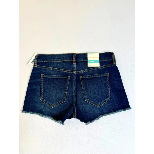 Old Navy Boyfriend Denim Shorts Women Size 2‎ Dark Wash Raw Hem Stretch NWT - Image 2