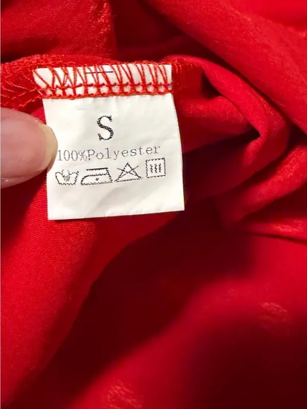 Women's Red Long-Sleeve Blouse with Subtle Dot Embroidery - Image 3