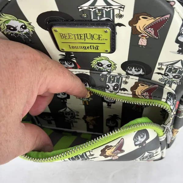 Loungefly Beetlejuice Chibi Mini Backpack Black White Striped Character Bag - Image 8