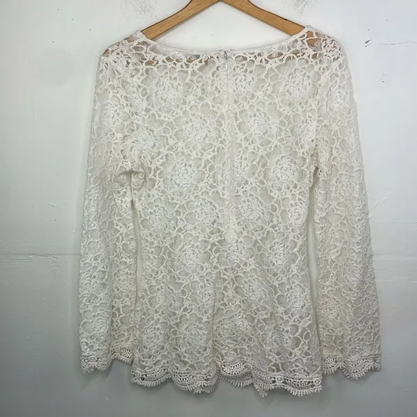 Umgee Lace Top Womens Scalloped Hem Boho Top Size Small Ivory White - Image 6
