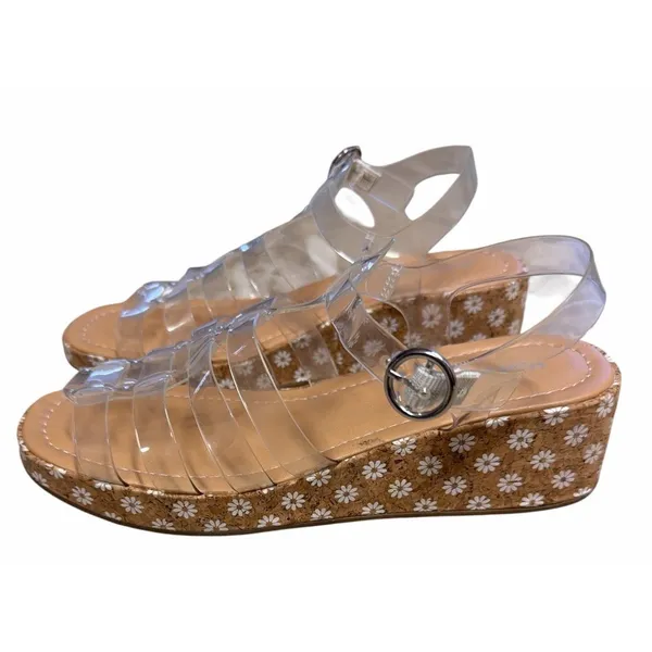 Steve Madden‎ Clear Strappy Cork Floral Wedge Platform Sandal Shoes Y2K Size 7 - Image 3
