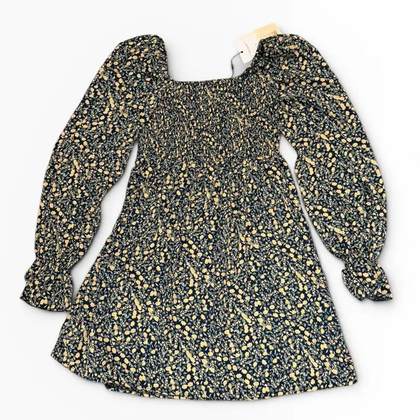 Missguided‎ Milkmaid Shirred Bust Mini Floral Dress Yellow Navy SZ 2 Cottagecore - Image 2