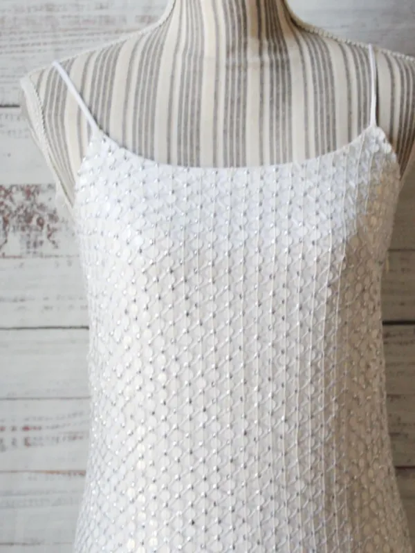 Guess by Marciano White Spaghetti Strap Mini Sequin Dress SIze XSmall - Image 3