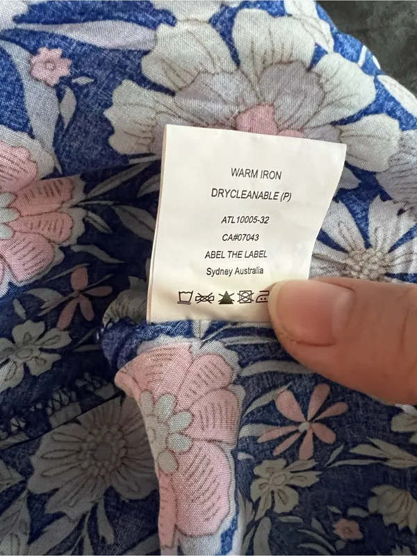Abel The Label Blue Pink Floral Tie Back Bell Cottage Front Slit Maxi‎ Dress - Image 14