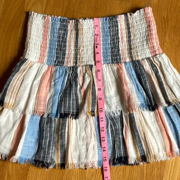NWT Aerie Women’s Tiered Mini Skirt Size Small Striped Smocked Waist Boho Fringe - Image 5