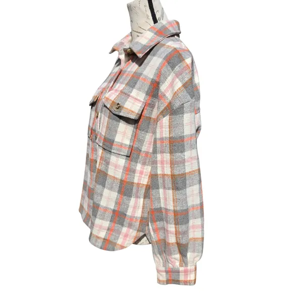 Altard‎ State Plaid Shacket Womens Grey Orange Pink Button Shirt Jacket Small - Image 4
