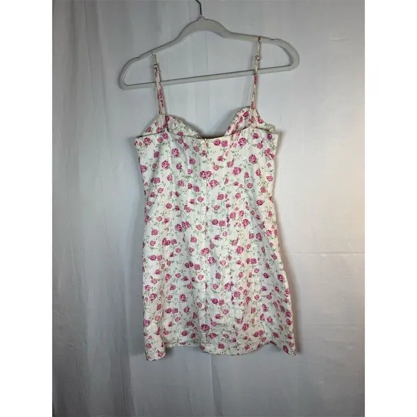 Zara Mini Dress Womens M White Pink Floral Rose Corset Bustier Strappy - Image 8