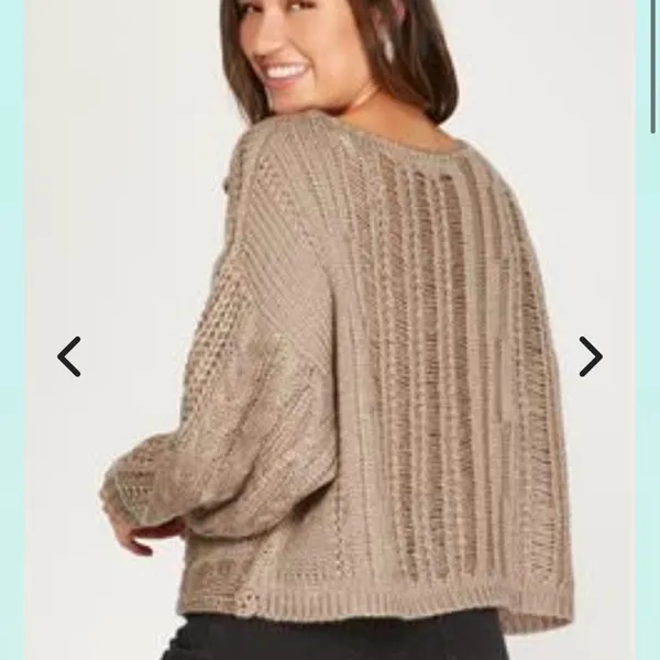 She + Sky Cable Knit Sweater in Taupe - Image 2