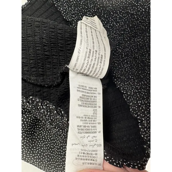 Abercrombie & Fitch Black Polka Dot Smocked‎ Waist Blouse XS Sheer Puff Sleeve - Image 5