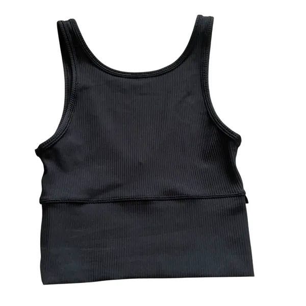 lululemon athletica power pivot ribbed tank top tight fit cropped black size 2 - Image 4