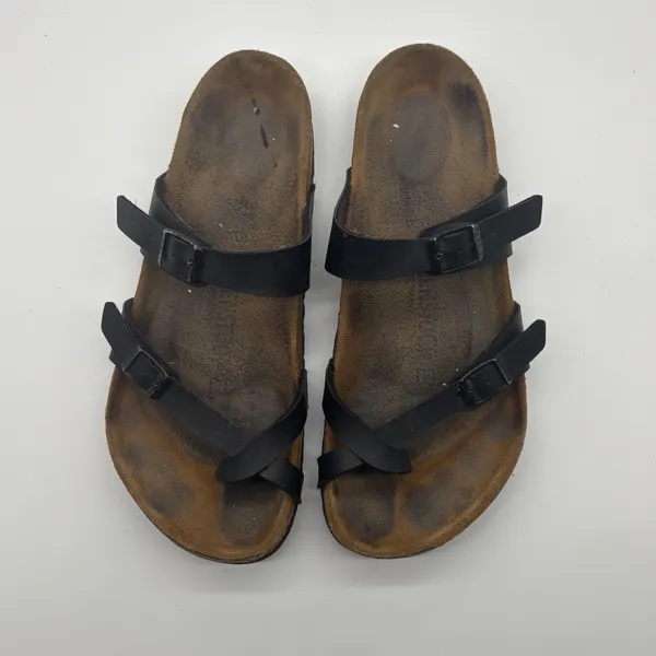 Birkenstock Mayari Black Birko-Flor Sandals Toe Loop Strappy Slides Size 39 8 L8 - Image 2