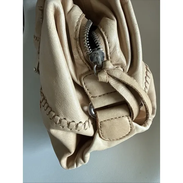 Lockheart Beige Leather Beaded Shoulder Bag Lockheart Handbag Stained - Image 6
