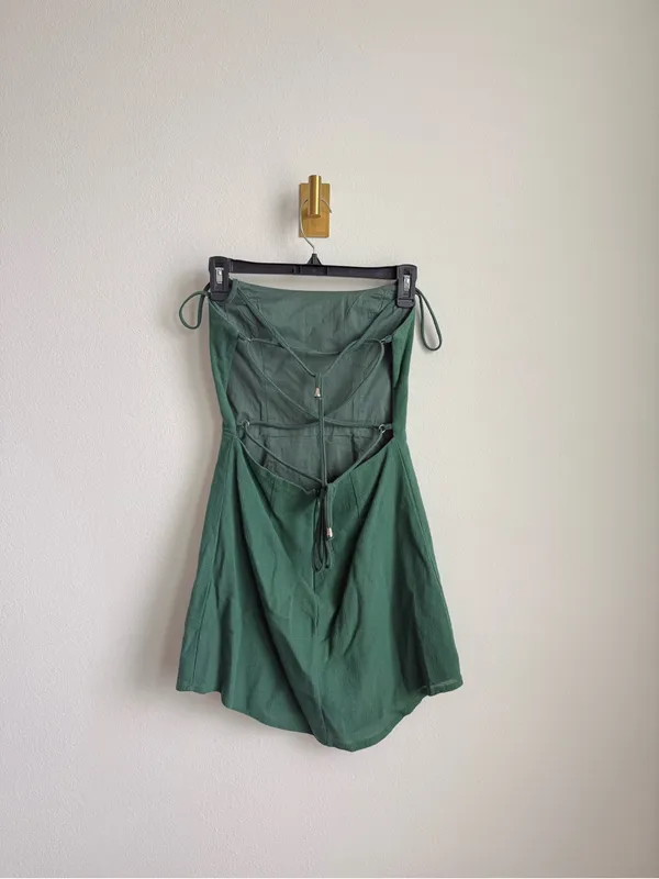 Oh Polly Dark Green Strappy Back Cotton Mini Dress Size 8 - Image 7